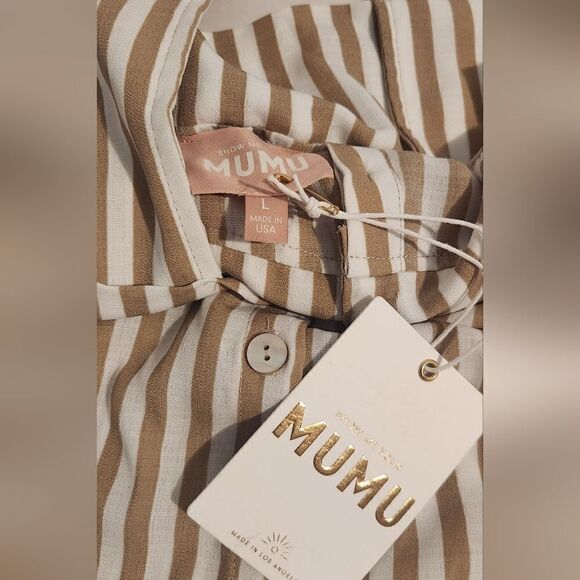 New Show Me Your Mumu Round Around Jumpsuit Everyday Beige Striped Size Large - Picture 7 of 13